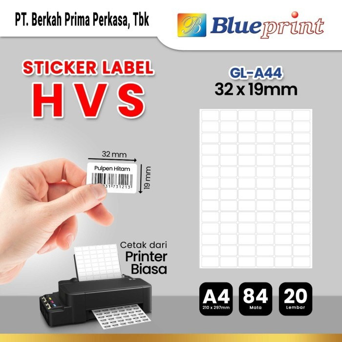 Kertas Stiker Label HVS Doff A4 BLUEPRINT Uk 32 x 19 mm - 20 lembar
