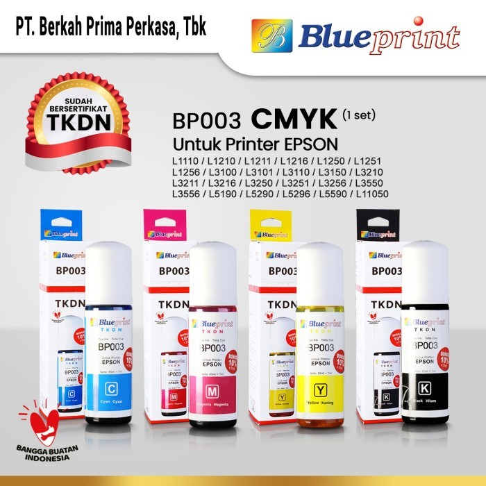 Tinta Epson 003 BLUEPRINT TKDN For Printer Epson 72ml - 1 Set 4 Warna (CMYK)