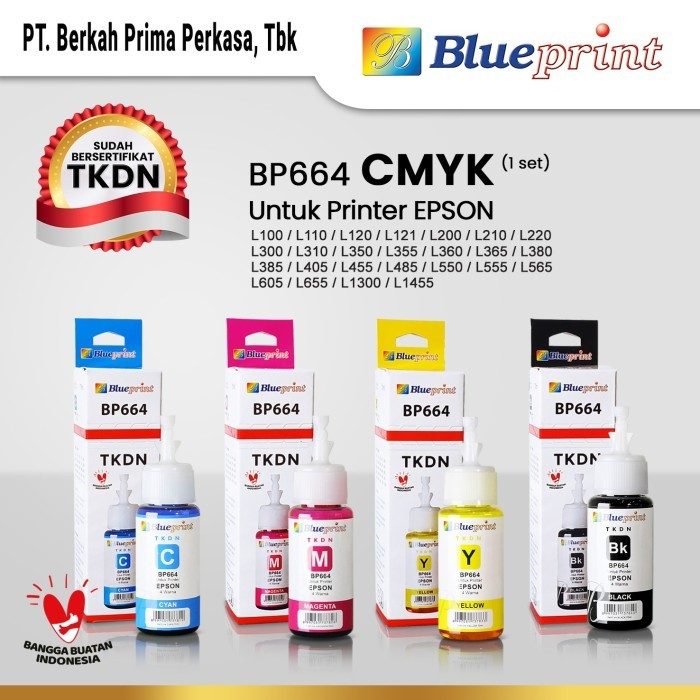 Tinta Epson 664 BLUEPRINT TKDN For Printer Epson 70ml - 1 Set 4 Warna (CMYK)