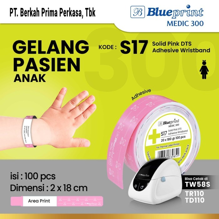 Gelang Pasien Anak Rumah Sakit 20x180 mm BLUEPRINT Medic 300 - Pink Biru - Gambar 2