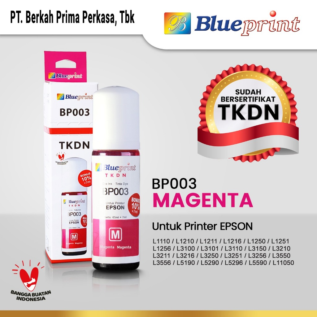 Tinta Epson 003 BLUEPRINT TKDN For Printer Epson 72ml - Magenta