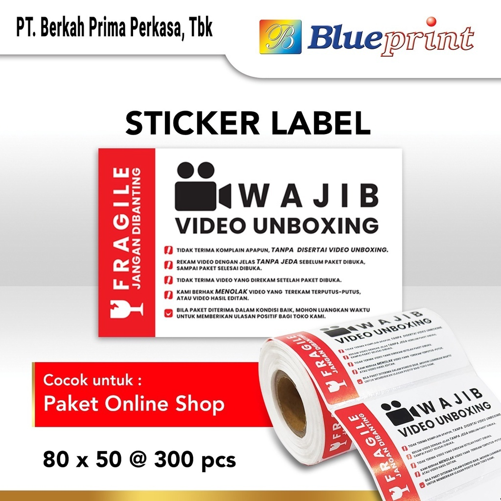 Label Sticker Unboxing Fragile BLUEPRINT 70x50 mm - Gambar 2