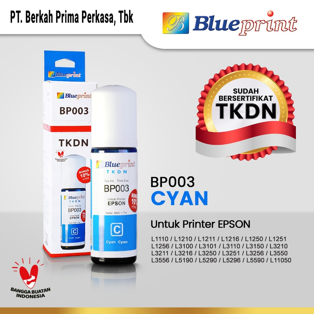 Tinta Epson 003 BLUEPRINT TKDN For Printer Epson 72ml - Cyan