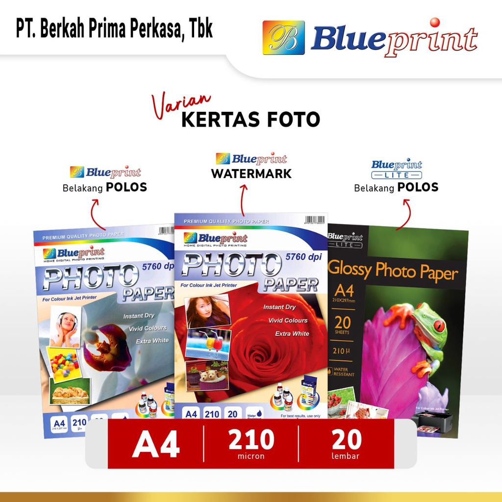 Kertas Foto A4 BLUEPRINT Glossy Photo Paper 210 Micron VARIAN - Gambar 2