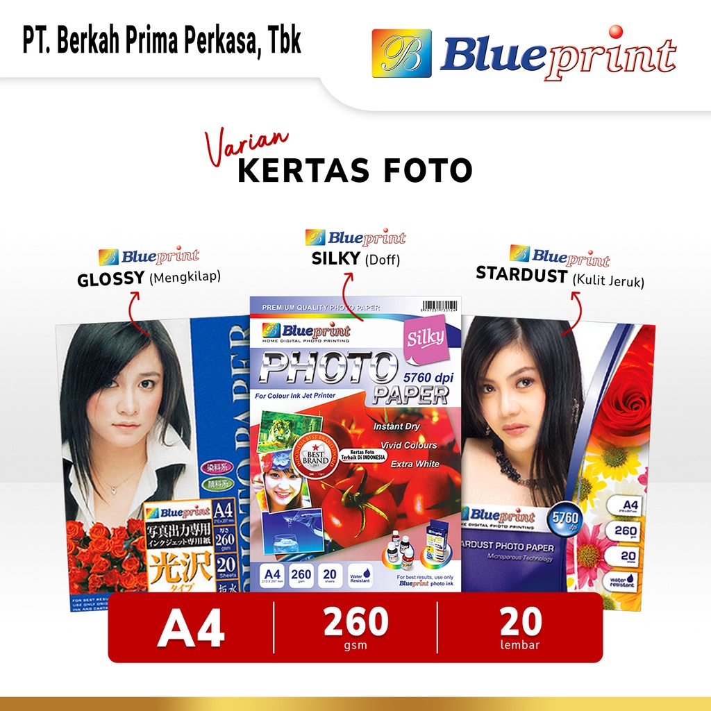 Kertas Foto A4 BLUEPRINT Glossy Photo Paper 210 Micron VARIAN