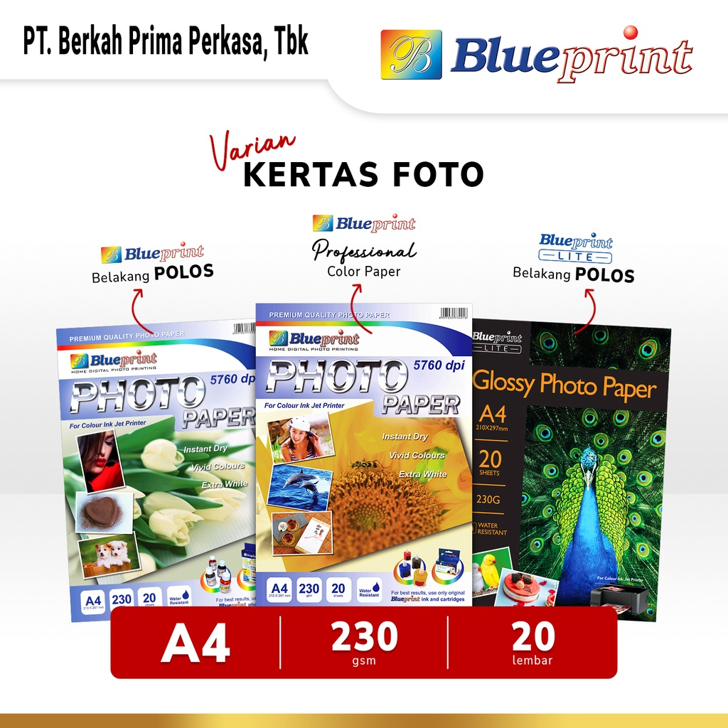 Kertas Foto A4 BLUEPRINT Glossy Photo Paper 230 Micron VARIAN