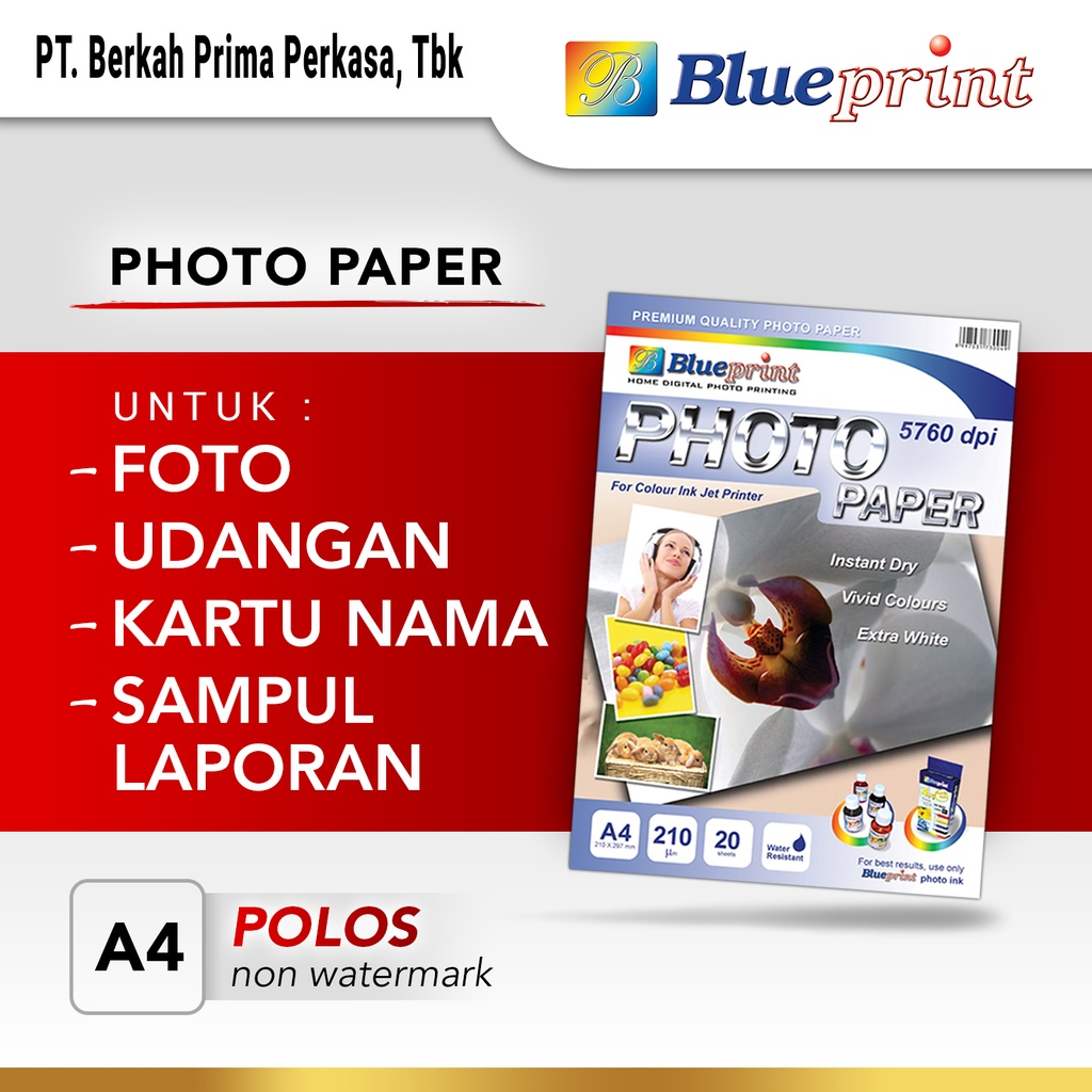 Kertas Foto A4 BLUEPRINT Glossy Photo Paper 210 Micron VARIAN - Gambar 3