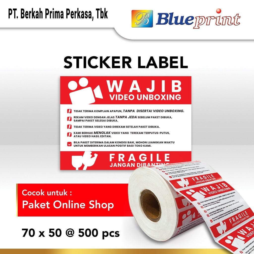 Label Sticker Unboxing Fragile BLUEPRINT 70x50 mm