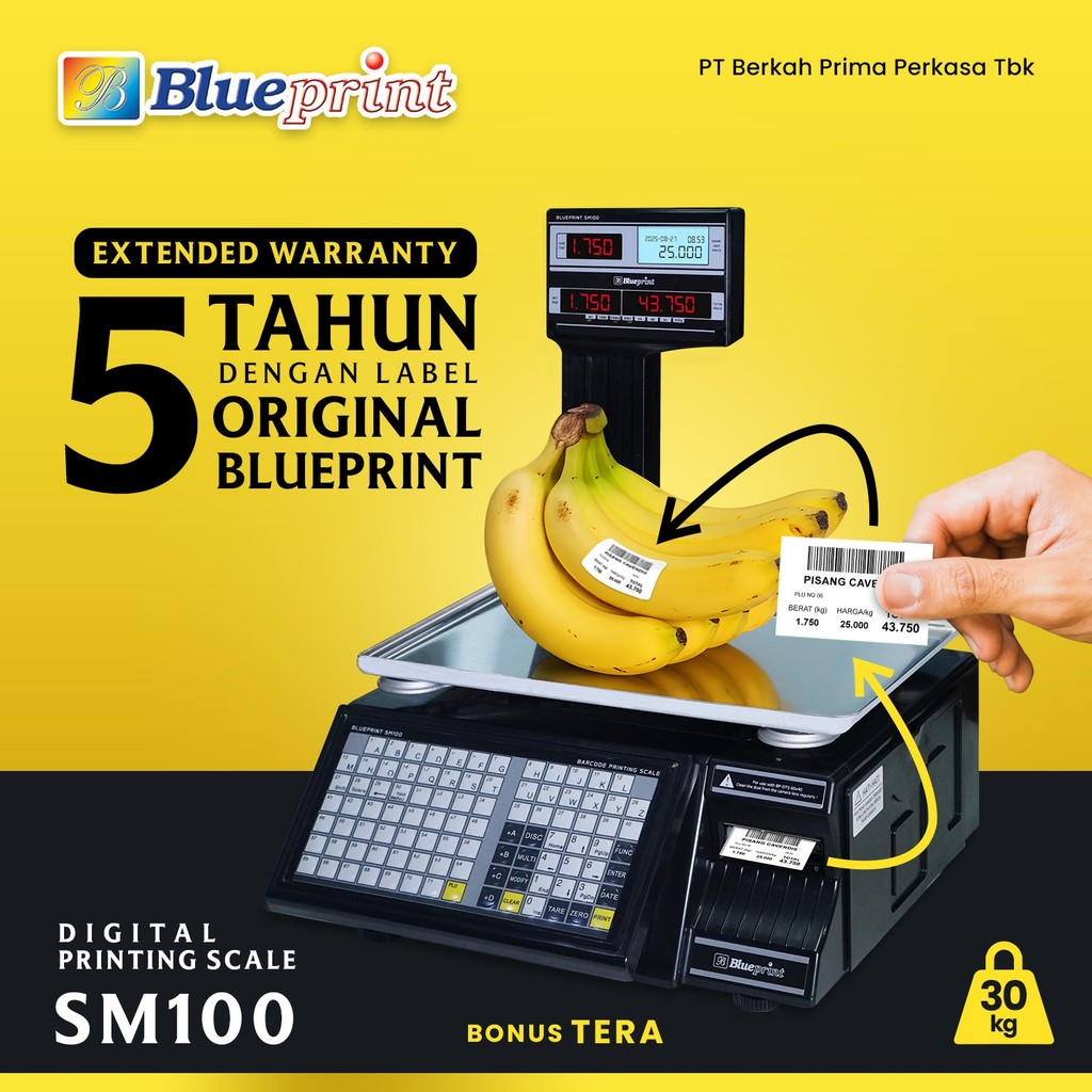 Timbangan Digital Buah Sayur Print Label Harga BLUEPRINT BP-SM100 | Kapasitas 30kg