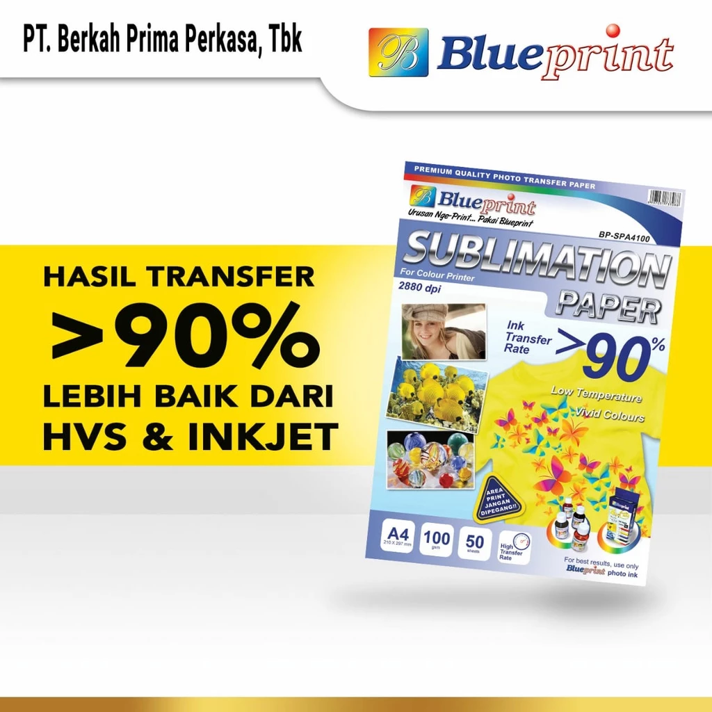 Kertas Sublim Sablon , Sublimation Paper BLUEPRINT A4 - Isi 50 Lembar