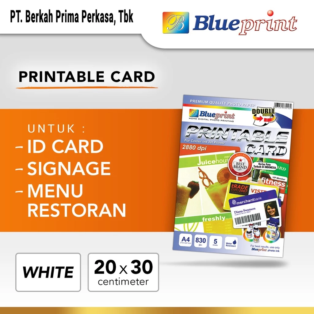 Kertas PVC ID Card BLUEPRINT Printable Card White Double Side 830 Micron - A4