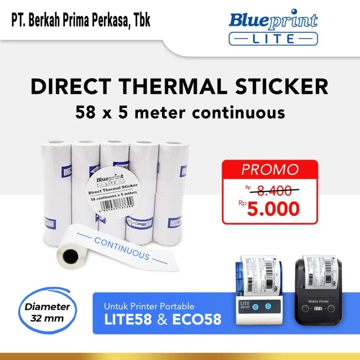 Kertas Label Sticker BLUEPRINT 58x5 Meter Continuous - 1 Roll