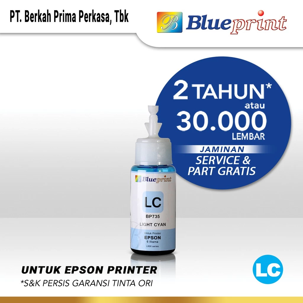 Tinta Epson BLUEPRINT BP735 Refil Printer Epson L800 L805 L850 L1800 70ml Light Cyan