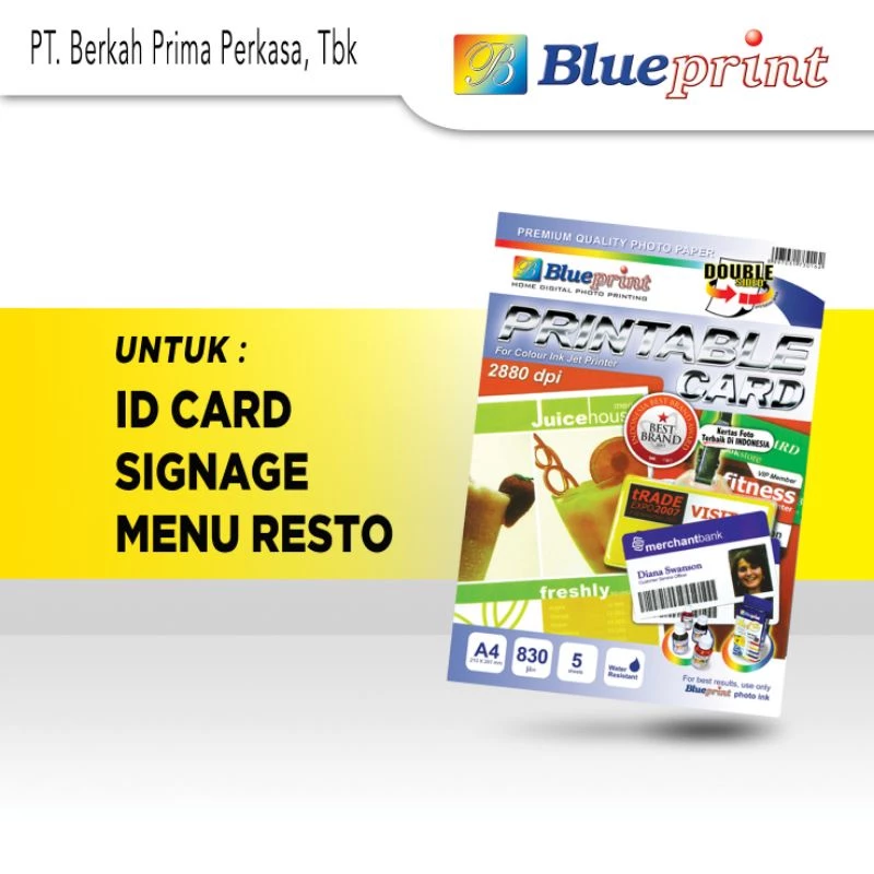Kertas PVC ID Card BLUEPRINT Printable Card White Double Side 830 Micron - A4 - Gambar 2