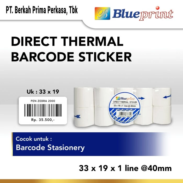 Direct Thermal Sticker Portable 33 x 19 Kertas Label Stiker BLUEPRINT 33x19 mm 1 Line - 1 Roll