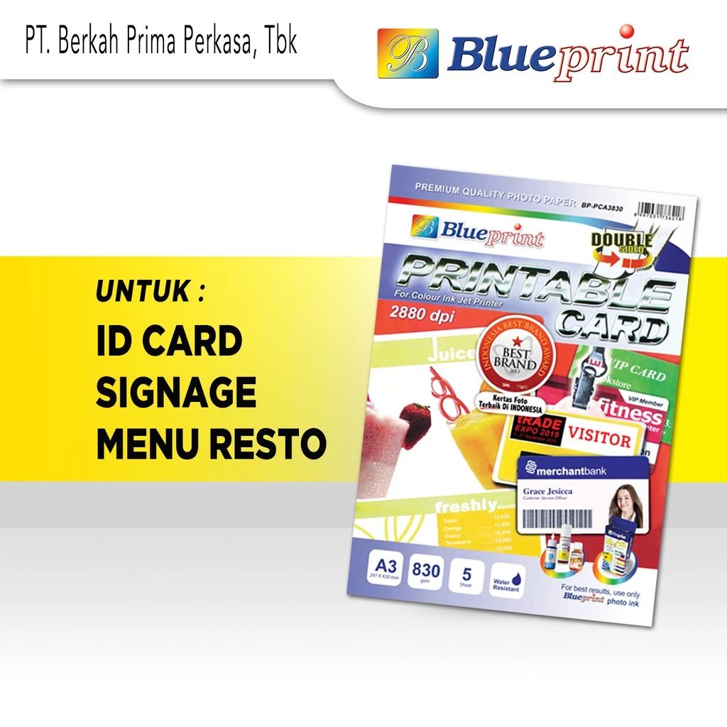 Kertas PVC ID Card BLUEPRINT Printable Card White Double Side 830 Micron - A3 - Gambar 2