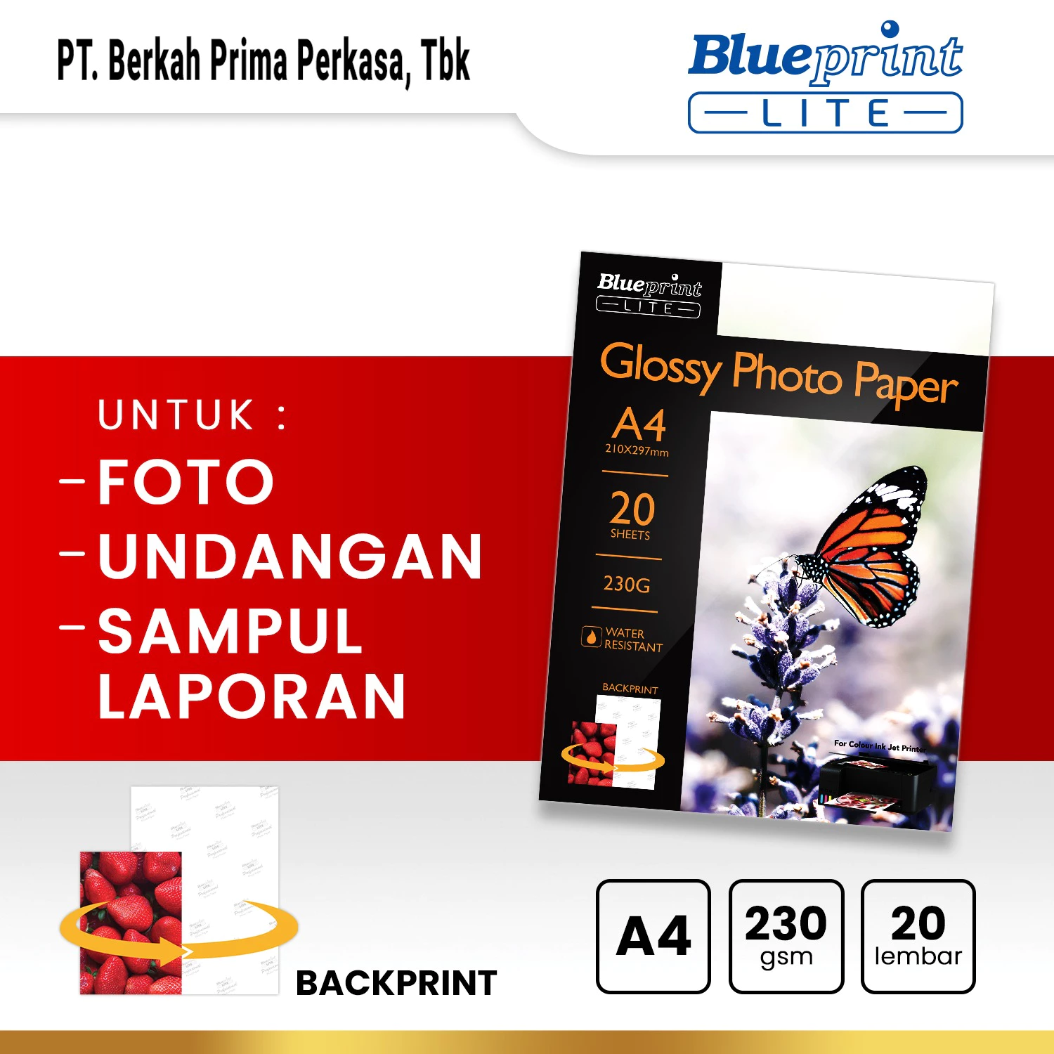 Kertas Foto Glossy Photo Paper Poto BLUEPRINT Lite A4 10R 230 gsm - B - Gambar 2