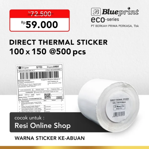 Direct Thermal Sticker 100 x 150 mm BLUEPRINT ECO Label Resi A6 500pcs ...