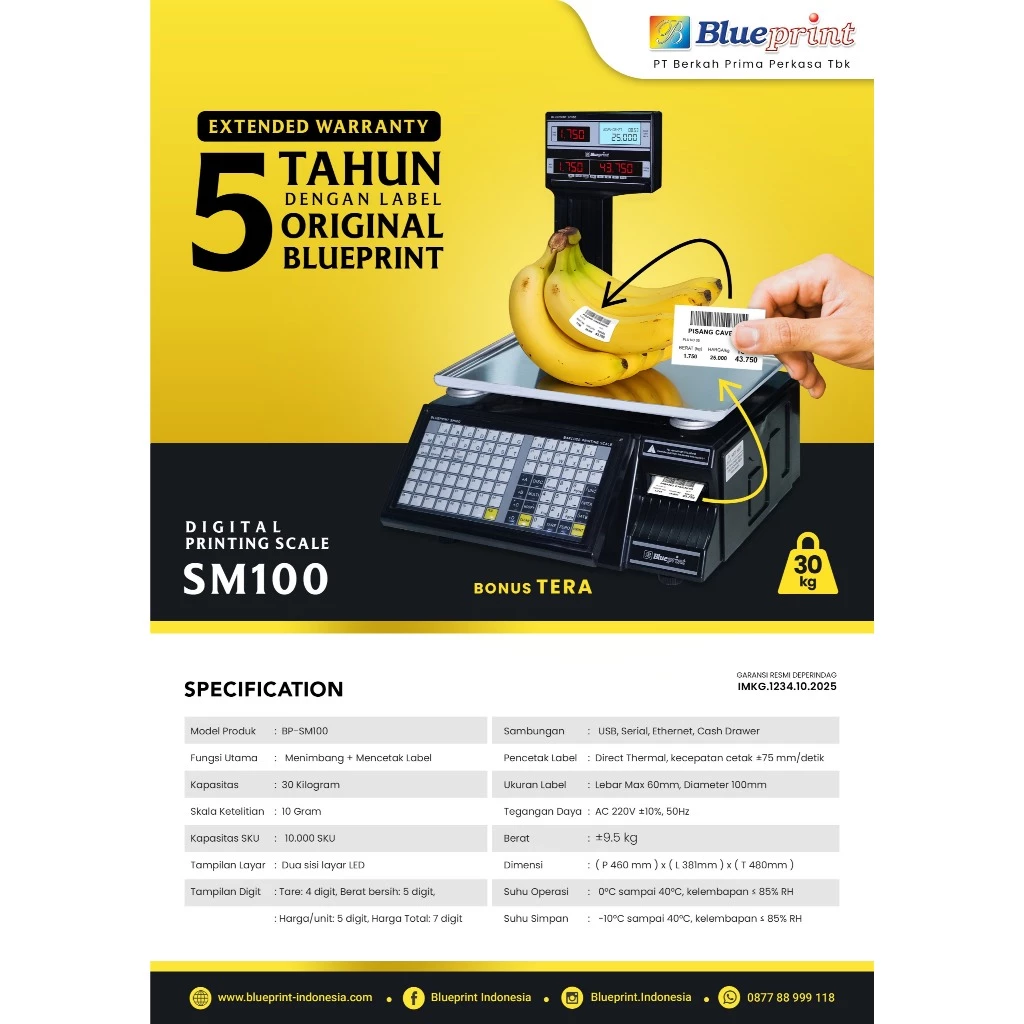 Timbangan Digital Buah Sayur Print Label Harga BLUEPRINT BP-SM100 | Kapasitas 30kg - Gambar 6
