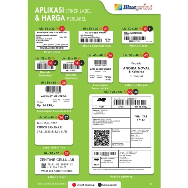 Direct Thermal Sticker 50 x 30 BLUEPRINT Label Stiker 50×30 mm 1 Roll ...