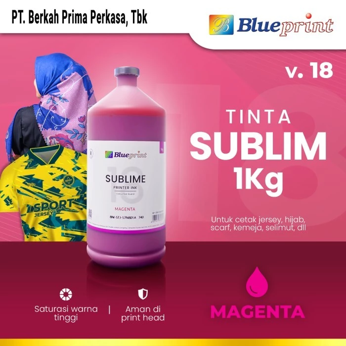 Tinta Sublim Blueprint V.18 1 Kg Untuk Transfer ke Jersey, Hijab, Scarf, Kemeja, dan Selimut - Magenta