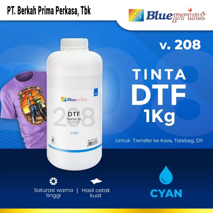 Tinta DTF / DTF Ink Blueprint V.208 1 Kg Untuk Transfer ke Kaos, Totebag, dan Kain - Cyan