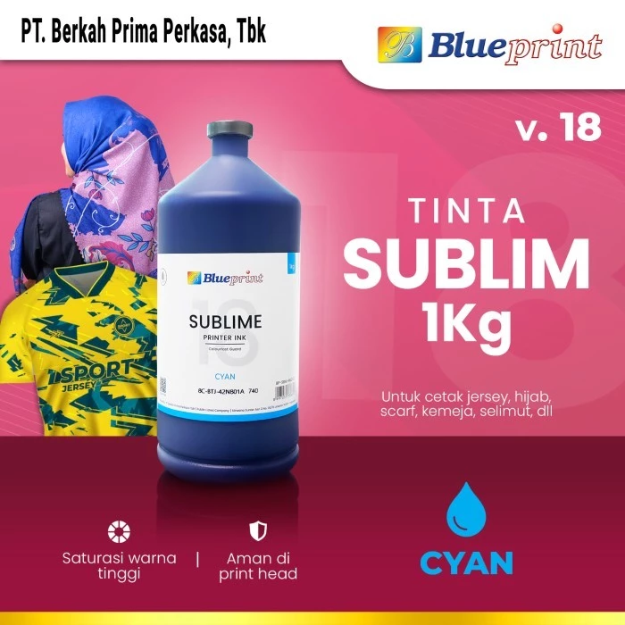 Tinta Sublim Blueprint V.18 1 Kg Untuk Transfer ke Jersey, Hijab, Scarf, Kemeja, dan Selimut - Cyan