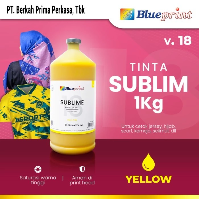 Tinta Sublim Blueprint V.18 1 Kg Untuk Transfer ke Jersey, Hijab, Scarf, Kemeja, dan Selimut - Yellow