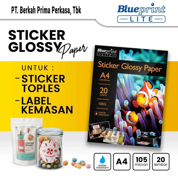 Kertas Stiker Glossy / Sticker Glossy Paper BLUEPRINT LITE A4 105 micron