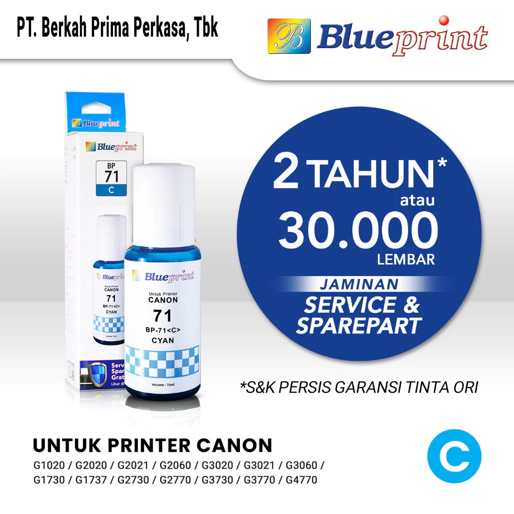 Tinta Blueprint Canon 71 Cyan Untuk Printer Canon G1020 G2020 G2021 G3020 G3021 G1730 G2730 G2770 G3730