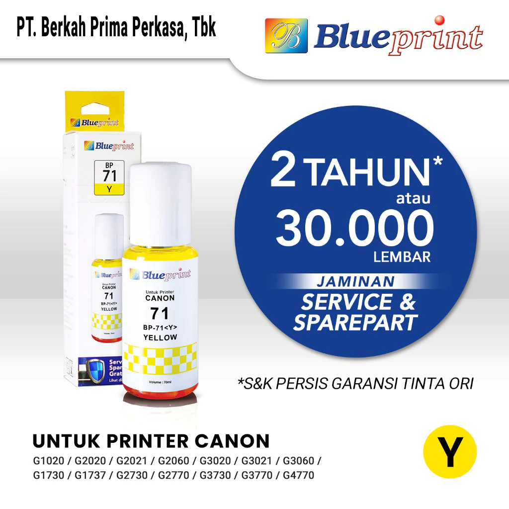 Tinta Blueprint Canon 71 Yellow Untuk Printer Canon G1020 G2020 G2021 G3020 G3021 G1730 G2730 G2770 G3730
