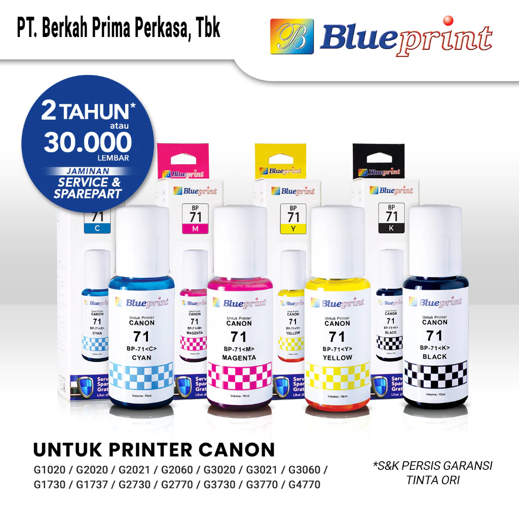 Tinta Blueprint Canon 71 Cyan Untuk Printer Canon G1020 G2020 G2021 G3020 G3021 G1730 G2730 G2770 G3730 - Gambar 2