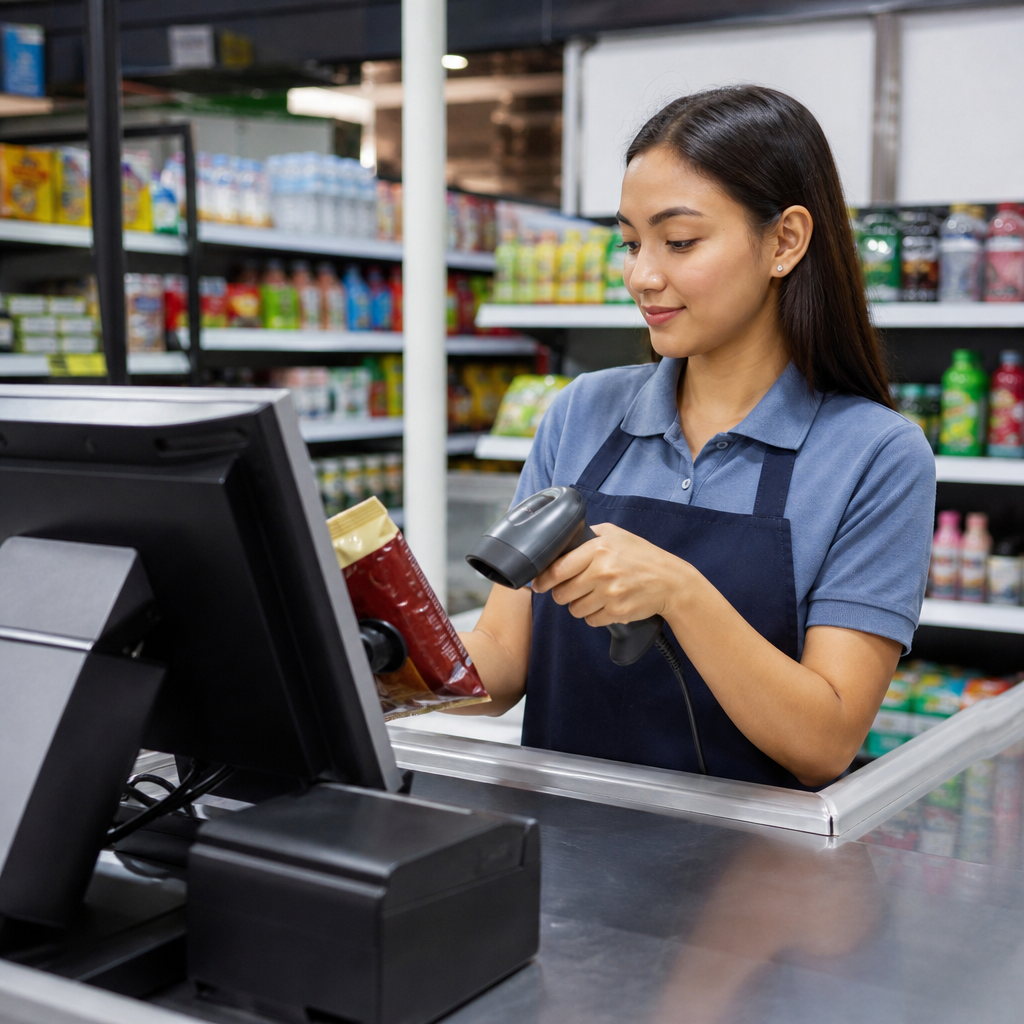 Komputer kasir dan perangkat pendukung minimarket