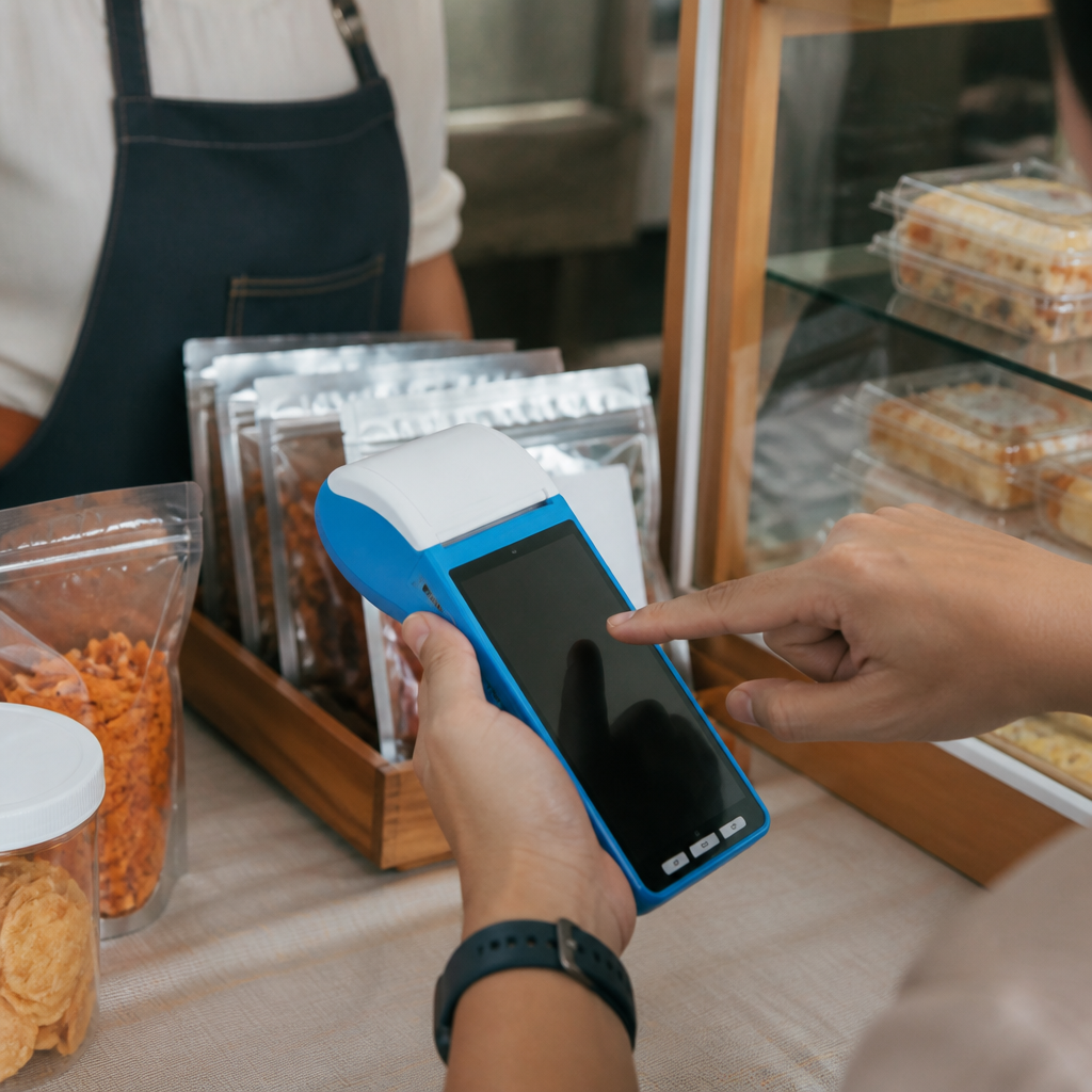 Mesin kasir portable MPOS 332 digunakan pada booth UMKM